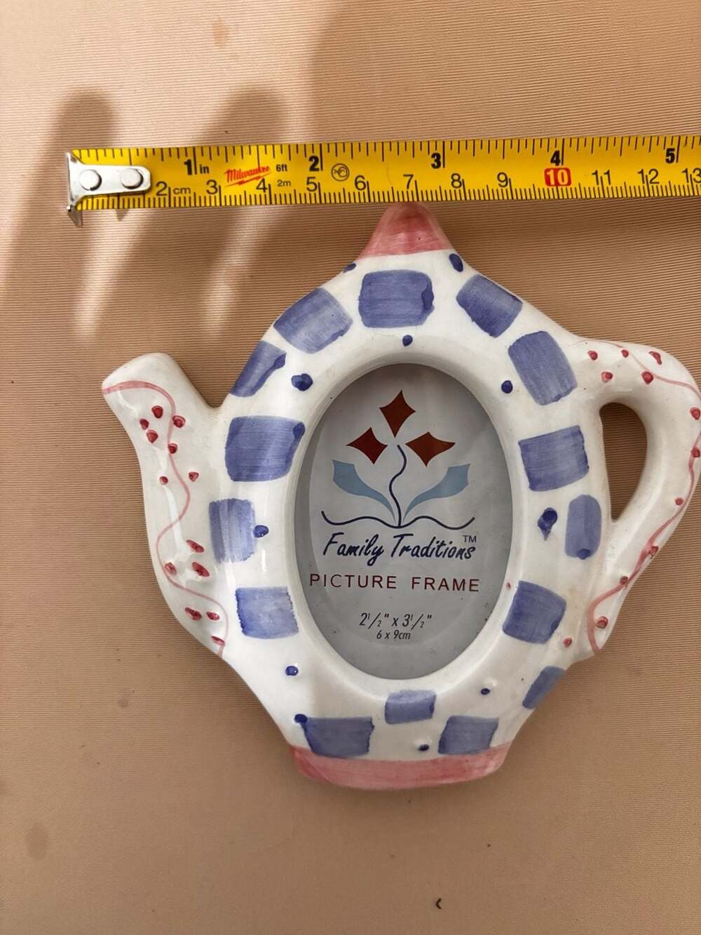 Family Traditions Teapot Ceramic Picture Frame 2.5x3.5 Blue
